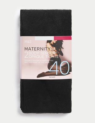 M&S Womens 2pk 40 Denier Body Sensor Maternity Tights - Black, Black