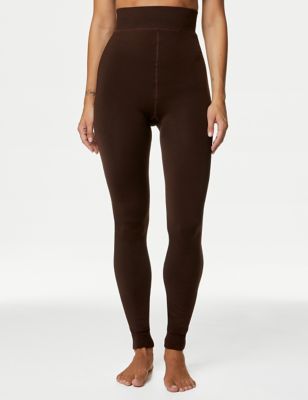 M&S Womens Thermal High Waisted Leggings - 10REG - Brown Mix