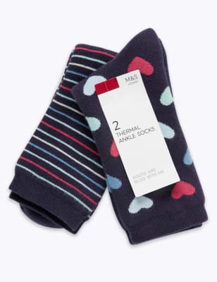 Lot de 2&nbsp;paires de chaussettes chaudes hauteur cheville en coton