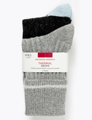 Lot de 2&nbsp;paires de chaussettes chauffantes en maille torsad&eacute;e