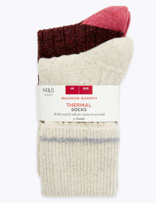 2 Pair Pack Cable Knit Thermal Socks