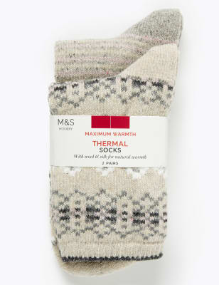 Lot de 2&nbsp;paires de chaussettes chauffantes &agrave; motif jacquard