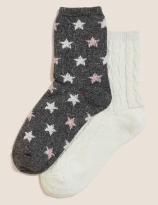

M&S Collection Pack de 2 pares de calcetines térmicos por el tobillo con lanaWomens - Charcoal Mix, Charcoal Mix