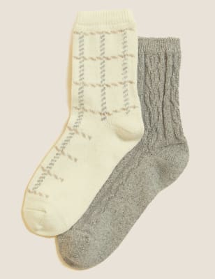 

Womens M&S Collection 2er-Pack knöchelhohe Thermosocken - Cream Mix, Cream Mix