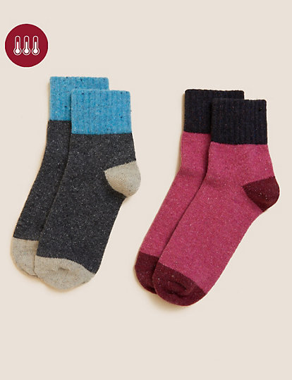 2pk Thermal Wool Blend Ankle High Socks