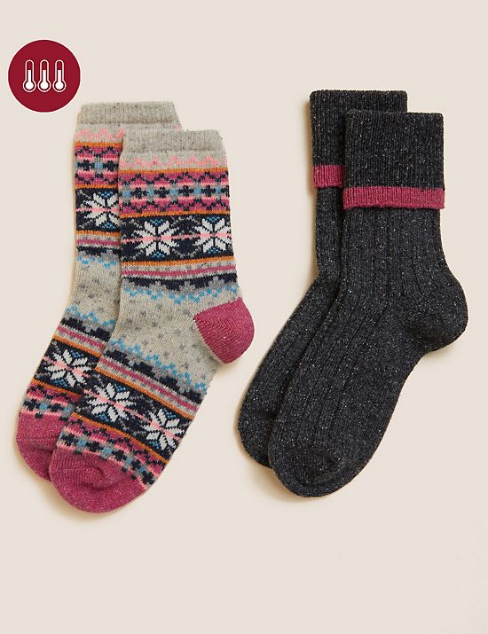 Lot de 2&nbsp;paires de chaussettes thermiques en laine à motif écossais
