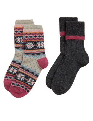 

Womens M&S Collection 2er-Pack Thermosocken mit Norwegermuster und Wollanteil - Pink Mix, Pink Mix