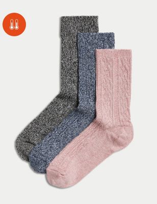 M&S Womens 3pk Sumptuously Softtm Thermal Socks - 3-5 - Pink Mix, Pink Mix