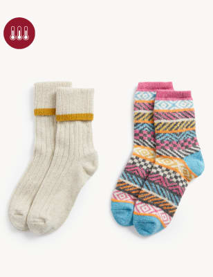 

Womens M&S Collection 2pk Thermal Ankle High Socks with Wool - Bright Pink Mix, Bright Pink Mix