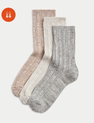 M&S Womens 3pk Sumptuously Soft Thermal Socks - 6-8 - Oatmeal Mix, Oatmeal Mix