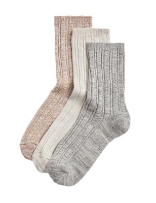 Womens M&S Collection 3pk Sumptuously Soft™ Thermal Socks - Oatmeal Mix