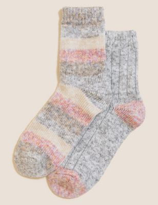 

Womens M&S Collection 2pk Thermal Ankle High Socks - Pink Mix, Pink Mix
