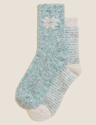 

Womens M&S Collection 2er-Pack Thermo-Stiefelsocken mit Schneeflocken - Blue Mix, Blue Mix