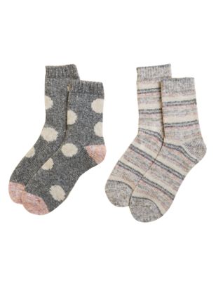 M&S Womens 2pk Thermal Patterned Socks - 3-5 - Pink Mix, Pink Mix