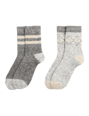 

M&S Collection Pack de 2 pares de calcetines tobilleros térmicos de rombosWomens - Grey Mix, Grey Mix