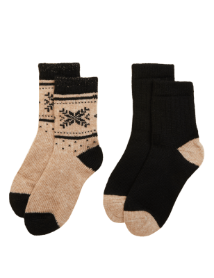 

Womens M&S Collection 2pk Thermal Patterned Ankle High Socks - Camel Mix, Camel Mix