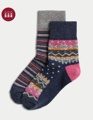 2pk Fairisle Ankle High Socks with Wool