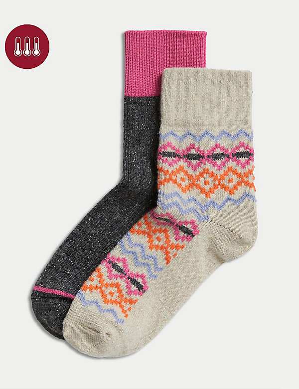 Ισοθερμικές κάλτσες μέχρι τον αστράγαλο με νορβηγικό σχέδιο και μαλλί και μετάξι στη σύνθεση, σετ των 2 - GR