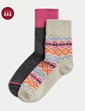 Ισοθερμικές κάλτσες μέχρι τον αστράγαλο με νορβηγικό σχέδιο και μαλλί και μετάξι στη σύνθεση, σετ των 2