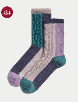 

Womens M&S Collection 2pk Thermal Ankle High Socks with Wool and SIlk - Pink Mix, Pink Mix