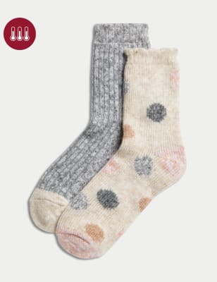 

Womens M&S Collection 2pk Spot Max Warmth Thermal Boot Socks - Oatmeal Mix, Oatmeal Mix