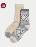 Lot de 2&nbsp;paires de chaussettes montantes thermiques extra chaudes à motif géométrique