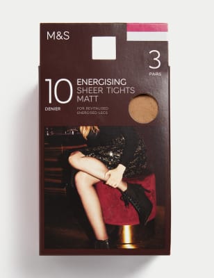 3pk 10 Denier Energising Sheer Tights