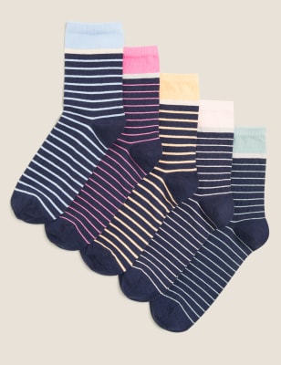 

Womens M&S Collection 5er-Pack knöchelhohe gestreifte Socken mit hohem Baumwollanteil - Navy Mix, Navy Mix