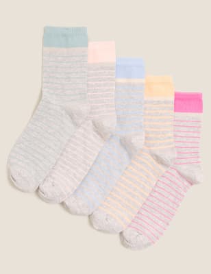 

Womens M&S Collection 5pk Cotton Rich Striped Ankle High Socks - Grey Mix, Grey Mix