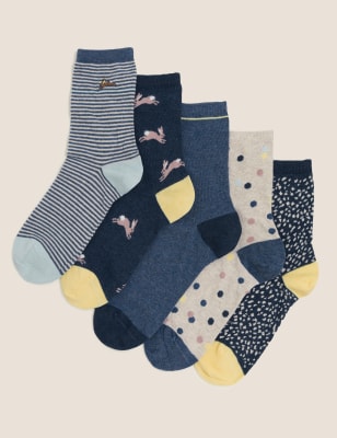 

Womens M&S Collection 5pk Cotton Rich Ankle High Socks - Denim Mix, Denim Mix