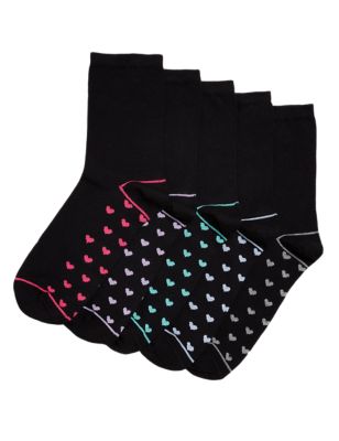 M&S Womens 5pk Cotton Rich Ankle High Socks - 6-8 - Black Mix, Black Mix
