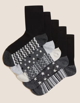 

Womens M&S Collection 5er-Pack nahtlose, knöchelhohe Socken mit hohem Baumwollanteil - Black Mix, Black Mix