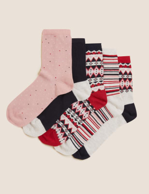 

Womens M&S Collection 5pk Cotton Rich Ankle High Socks - Red Mix, Red Mix