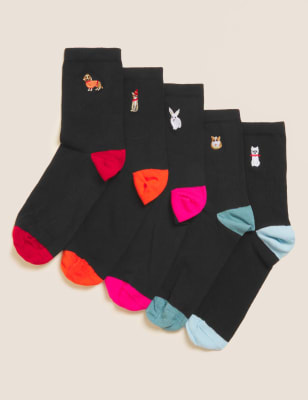 

Womens M&S Collection 5pk Character Cotton Rich Ankle High Socks - Black Mix, Black Mix