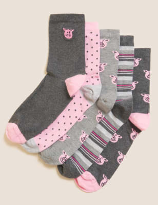 

Womens 5pk Cotton Rich Percy Pig™ Ankle High Socks - Grey Mix, Grey Mix