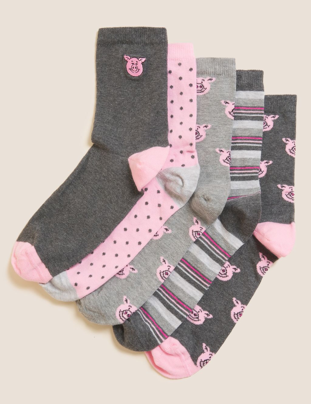 5pk Cotton Rich Percy Pig™ Ankle High Socks image 1