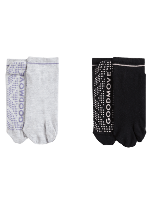 

Womens Goodmove 2pk Cotton Rich Yoga Socks - Black Mix, Black Mix