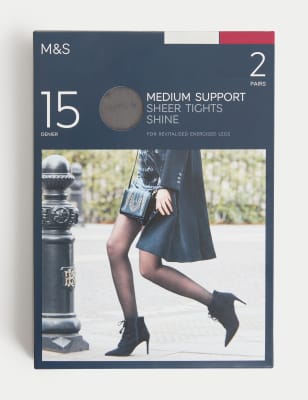 2pk 15 Denier Medium Support Sheer Tights