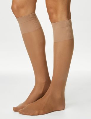 M&S Women's 4pk 15 Denier Medium Support Knee Highs - WIDE - Rose Quartz, Rose Quartz,Nearly Black