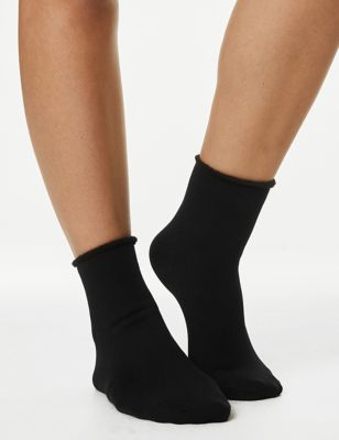 M&S Womens 2pk 250 Denier Thermal Ankle Highs - Black, Black