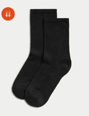 M&S Womens 2pk Thermal Cushioned Ankle High Socks - 6-8 - Black, Black
