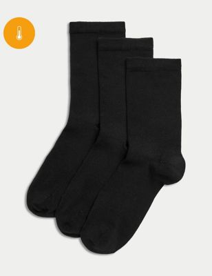 M&S Womens 3pk Thermal Heatgentm Seamless Toes Ankle High Socks - 6-8 - Black, Black