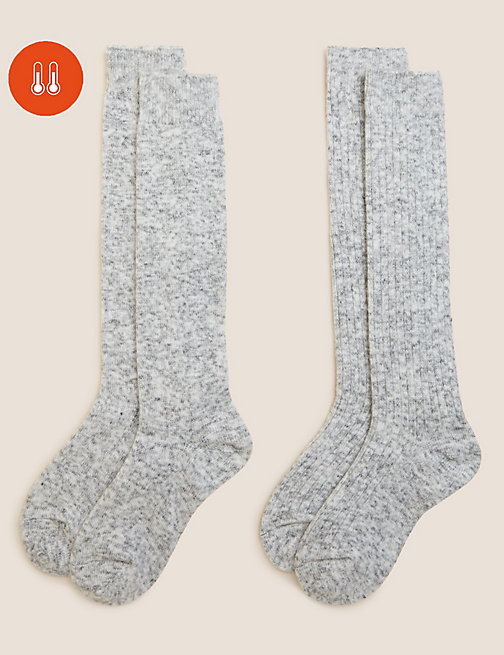 Marks And Spencer Womens M&S Collection 2pk Thermal Knee High Socks - Grey Mix