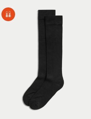 M&S Women's 2pk Thermal Cushioned Knee High Socks - 3-5 - Black, Black