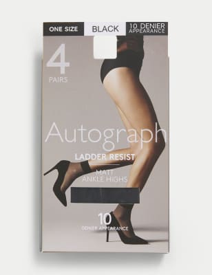 

Autograph Pack de 4 pares de calcetines por el tobillo resistentes a las carreras de 10 deniersWomens - Black, Black