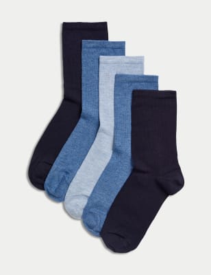 M&S Women's 5pk Sumptuously Soft Ankle Socks - 3-5 - Navy Mix, Navy Mix,Black,Grey Marl,Chocolate