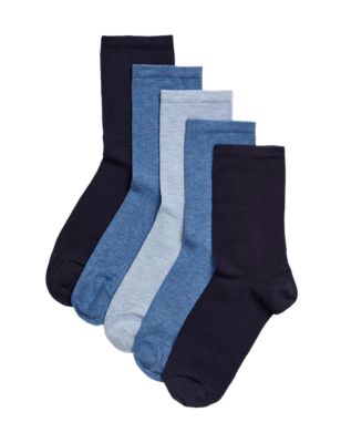 M&S Womens 5pk Sumptuously Soft™ Ankle Socks - 3-5 - Navy Mix, Navy Mix,Black,Grey Marl