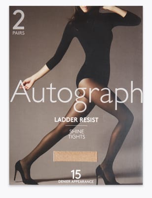 2pk 15 Denier Ladder Resist Shine Tights