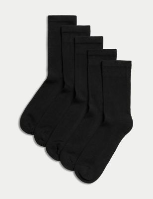M&S Womens 5pk Cotton Rich Ultimate Comfort Ankle High Socks - 6-8 - Black, Black