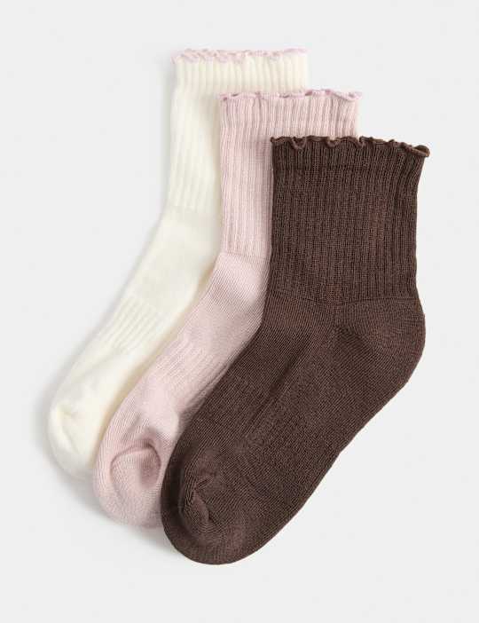 M&S Goodmove 3 Pack Lettuce Edge Mid Crew Sports Socks